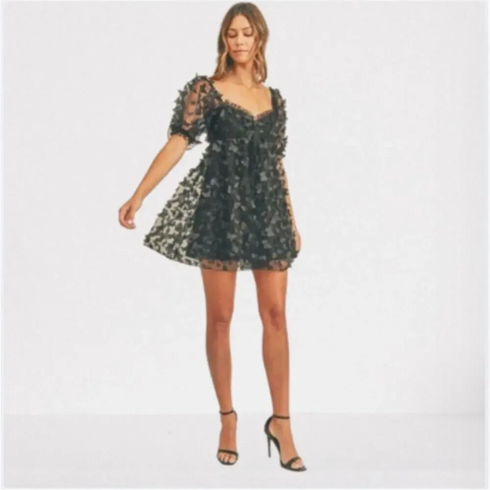 Thirty Thirty LA 3D Butterfly Babydoll Dress, Black S Mini Dress - Picture 1 of 9